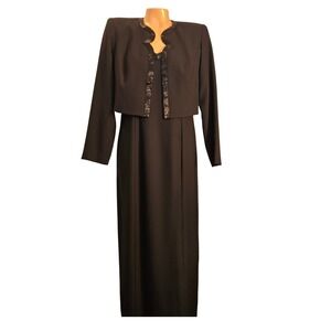 Karen Miller Black Jeweled Black‎ Tie Maxi Dress and Jacket Set Size 8ize 8